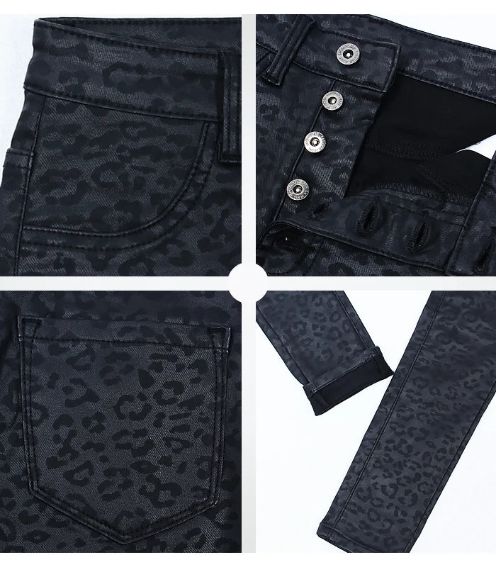 Leopard Pattern Jeans Woman Stretch Skinny Denim Jean Pants Jeans For Women