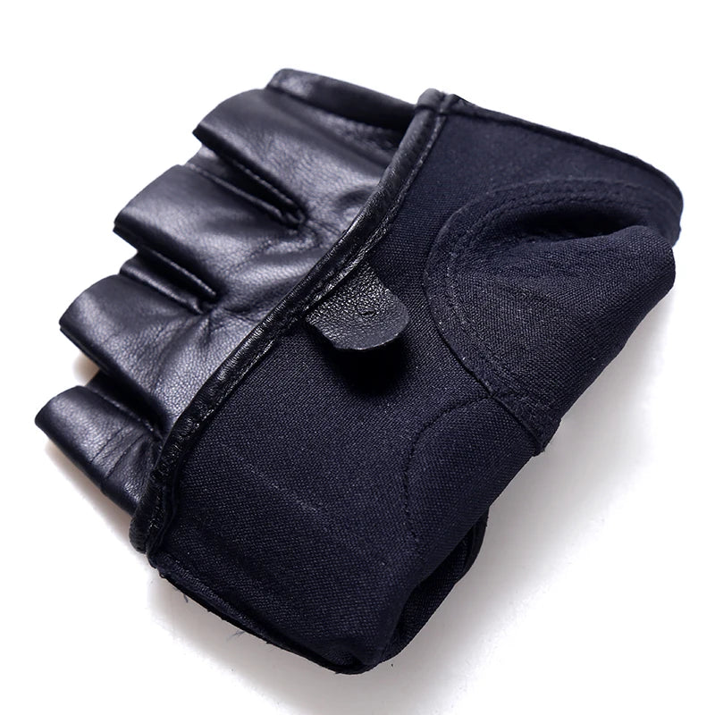 Black Semi-Finger Gloves Genuine Leather Male Mitring Ride Motorcycle Men Half Finger Driving Gloves