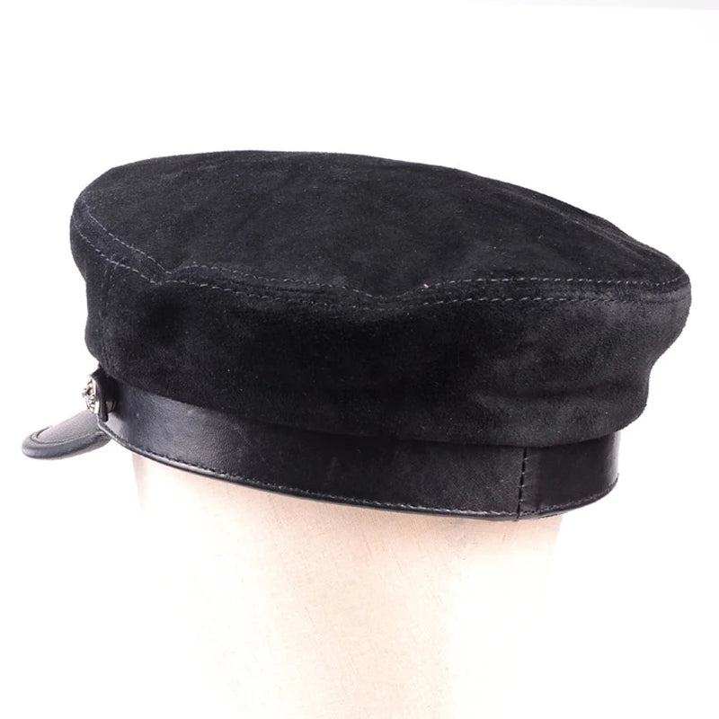 Spring Genuine Leather Hats For Men Women Unisex With Metal Belt Leisure Flat Cap Xmas Gift