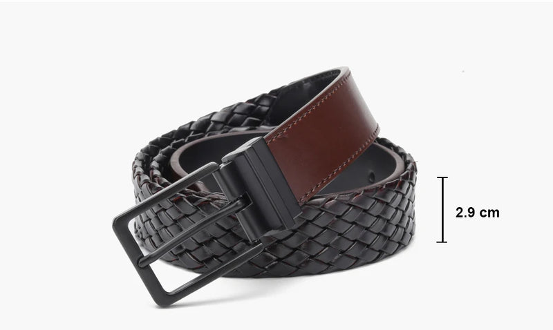 Belts Men Reversible Knitted Leather Belt Male Germany Bonded Leather Braided Strap