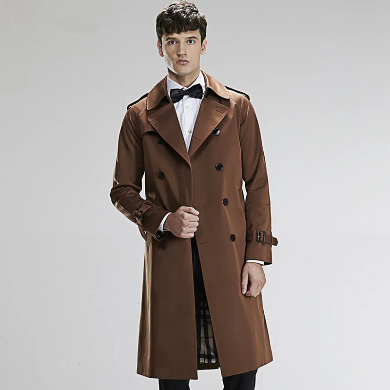 Men Double Breasted Trench with Monochromatic