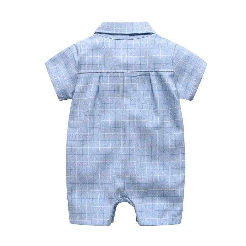 Summer Short Sleeve Baby Rompers Gentleman Plaid Jumpsuit For Toddler Infant Casual Baby Boy Clothes