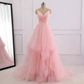 Pink Beach Wedding Dress boho Bridal Dresses Straps Tulle Zipper Back with 30cm tail