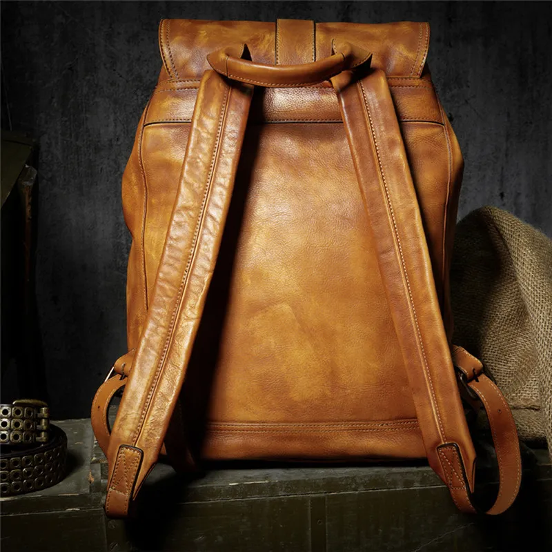 Luxury Leather Capacity Backpack Travel Bag Men Casual Bag Full Grain outdoors