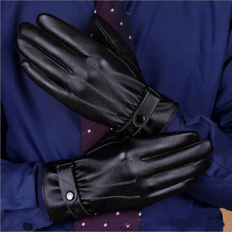 Mens mittens Warm Leather Male Winter Gloves Super Driving Waterproof Men Black