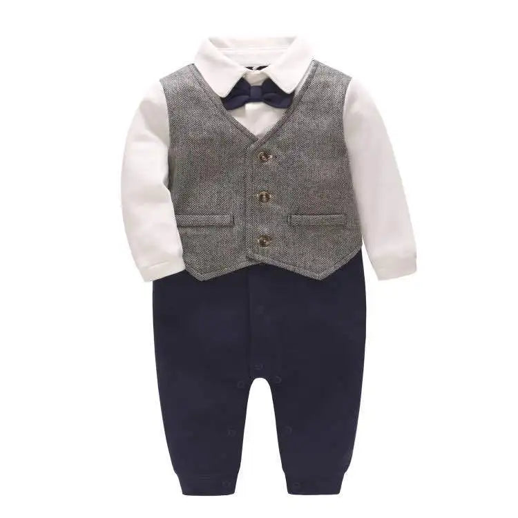 Newborn Baby Boy Rompers Cotton Tie Gentleman Suit Kids Clothing Infant Jumpsuit Toddler Boys Clothes Sets 0-2Y