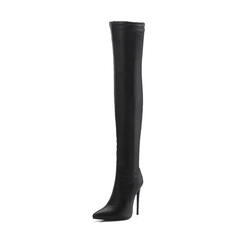 Knee boots women toe zip stiletto high heels prom boots women shoes