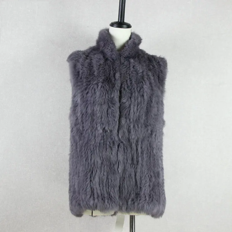 Women's Knitted Real Rabbit Fur Vest Pullover Solid Female Fashion Warm Coat