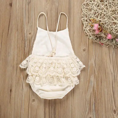 Summer Beige Newborn Infant Girl Clothes Lace Sunsuit Jumpsuit Bodysuit