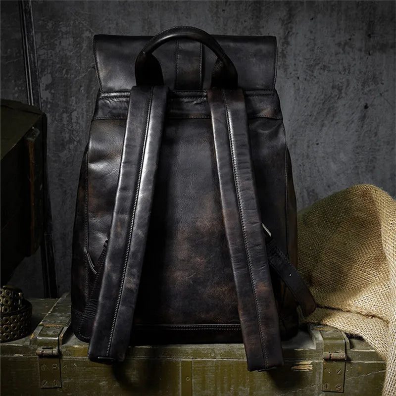 Luxury Leather Capacity Backpack Travel Bag Men Casual Bag Full Grain outdoors