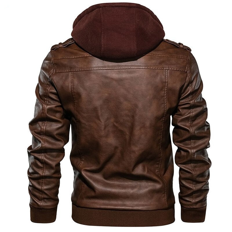 Motorcycle Leather Jacket Men Windbreaker Hooded Jacket Male Outwear Faux Leather Men Jackets Euro