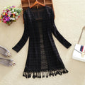 Women Slim Thin Lace Jacket Summer Long Sleeve Hollowing Tassels Medium Long Cardigan Womens Outerwear