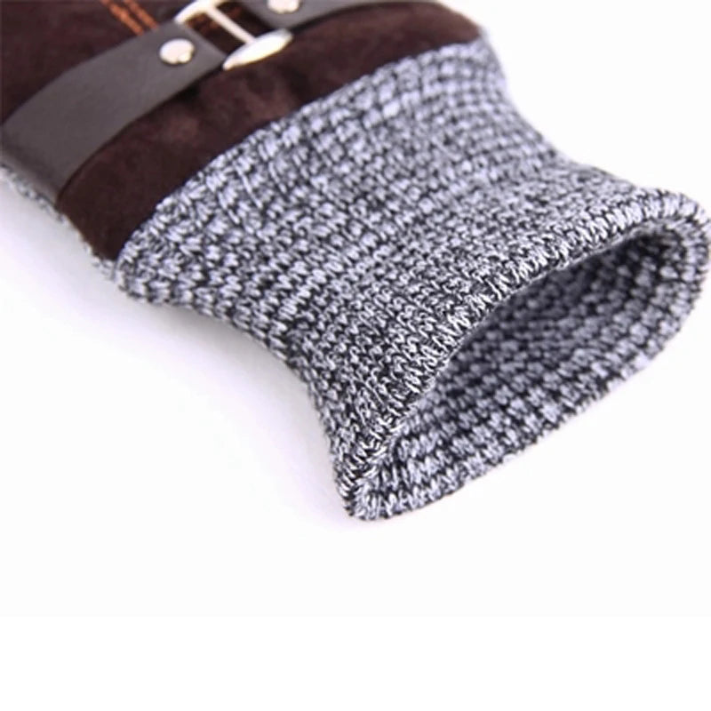 Winter Men's Warm Gloves Leather Gloves Mittens Male Thick Thermal Leather Gloves Men Knitted