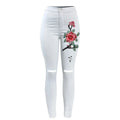 Ripped Knees Floral Jeans With Embroidery Woman Stretchy Denim Pants Trousers For Women