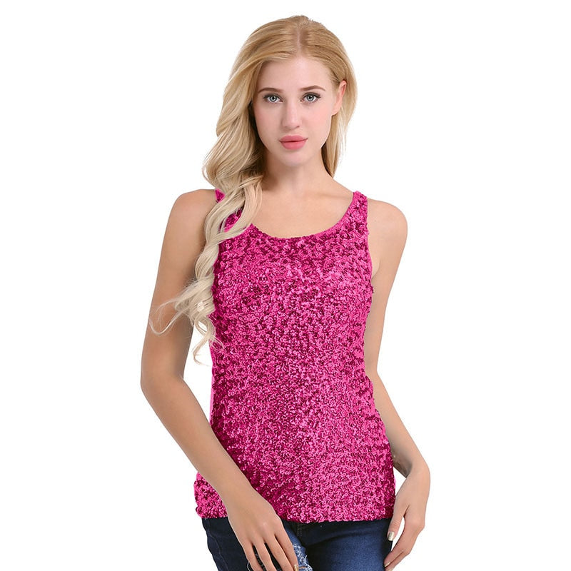 Women Shine Glitter Sequin Tank Tops Embellished Sleeveless Vest Style Clothing for Cocktail Party Clubwear