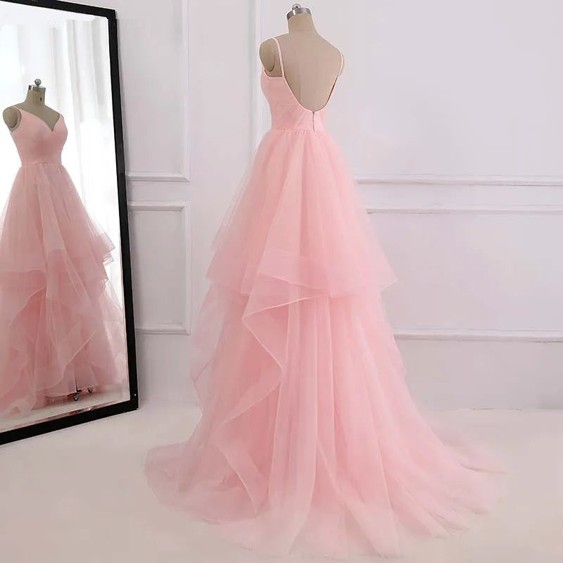 Pink Beach Wedding Dress boho Bridal Dresses Straps Tulle Zipper Back with 30cm tail