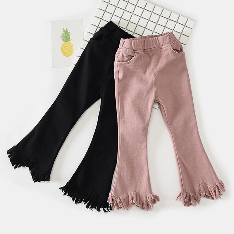 Girls Autumn Winter Tassels Kids Trousers Warm Snow Wear Outfits Children Winter Outerwear Pants Black Pink