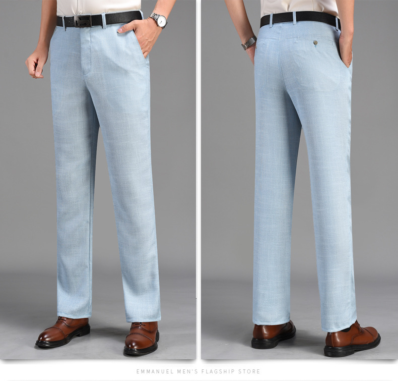 Men Trousers Casual Summer Flat Thin Loose High Waist Linen Pants Business Office Formal Suit Pants For Men