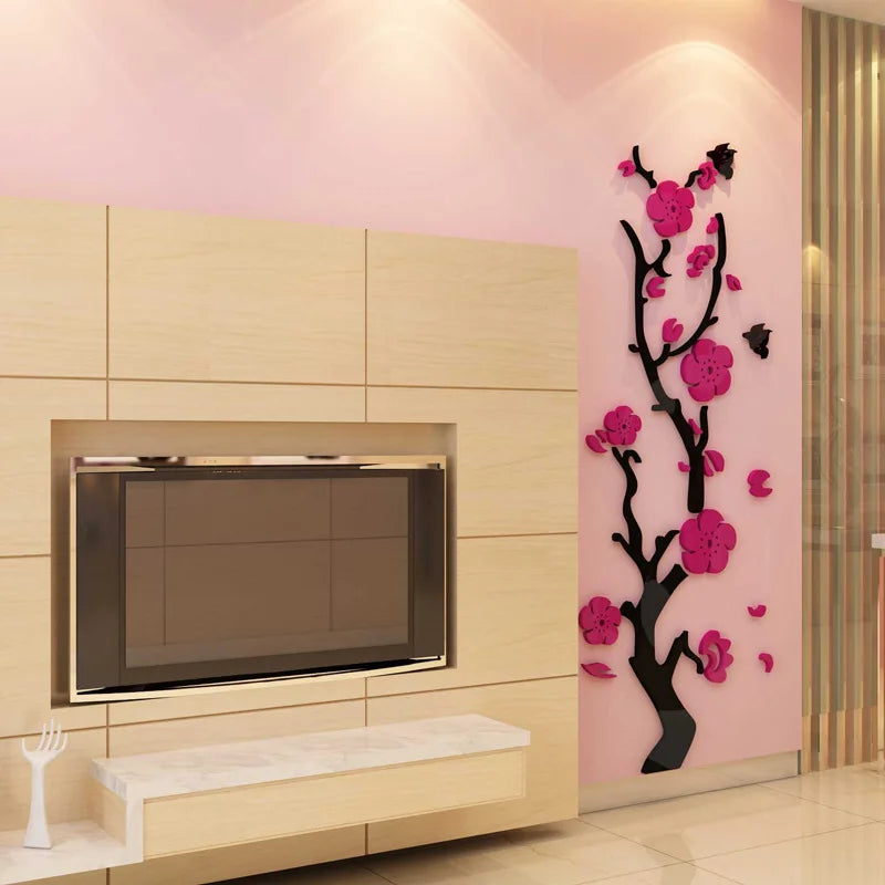 Plum Blossom Tree Home Decor Acrylic 3D Wall Sticker Decals Living Room Hallway TV Background Wall Furniture