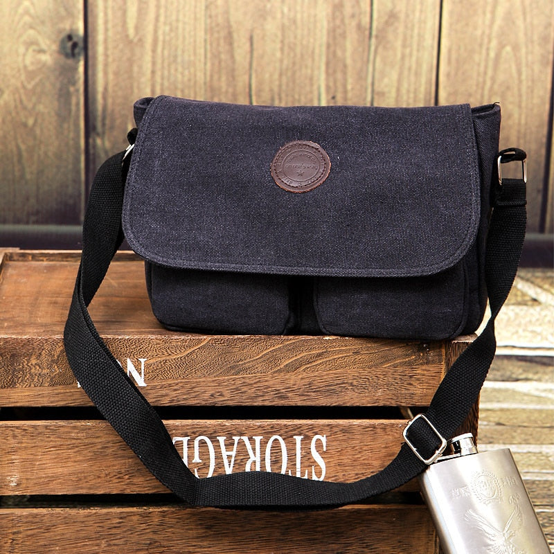 Men Messenger Bags Canvas Shoulder Bag Casual Style Satchels Solid Crossbody Bag Retro Small Bags