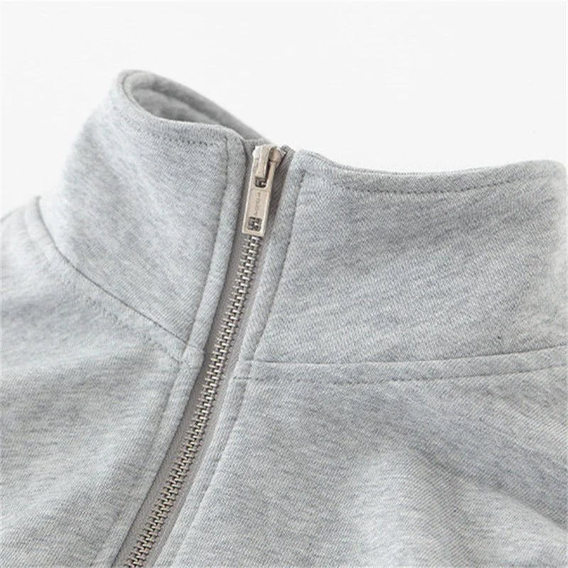 Casual Women Stand Collar Loose Sweatshirt Autumn Ladies Solid Soft Cotton Sweatshirts Pullovers