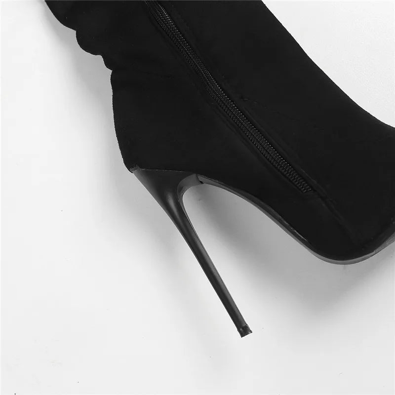 Knee boots women toe zip stiletto high heels prom boots women shoes