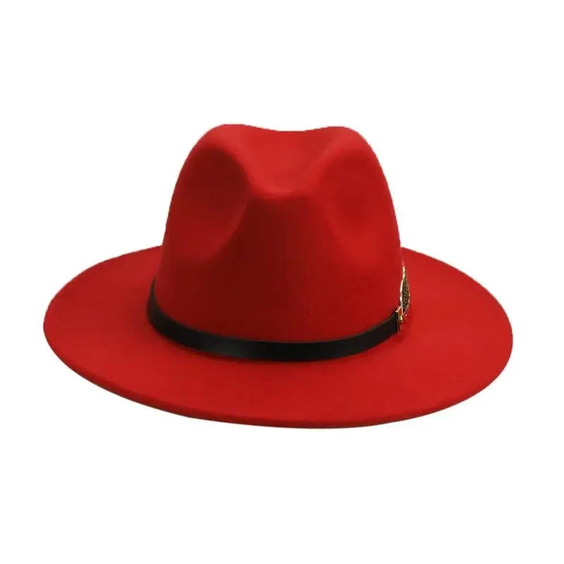 Fedora bowler hat Metal leaf belt autumn winter woolen felt hat panama woolen jazz hat