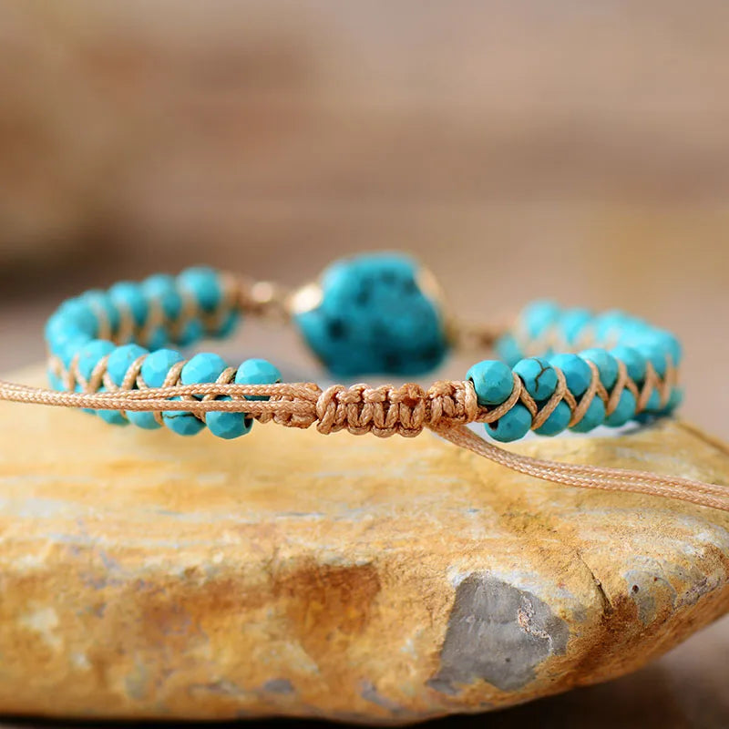 Ethnic Natural Turquoises Stone Charm Bracelet Braided Strand Friendship Healing Bracelet Femme Beads Jewelry