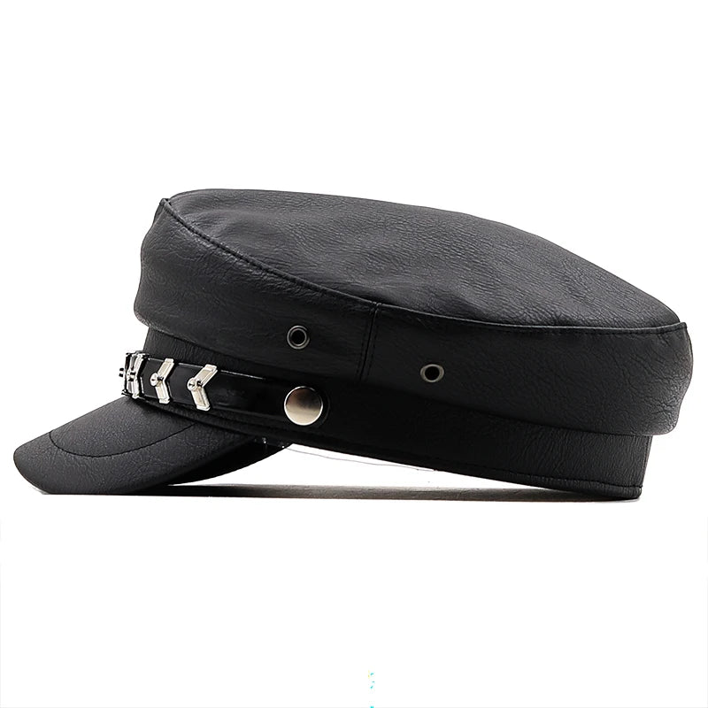 Women Flat Topped Bright Autumn Winter Black Military Hat Girl Beret Classic Retro Cap