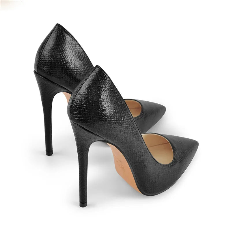 Women Black Pumps Slip On Stiletto 12CM High Heel  Classic Ladies Shoes