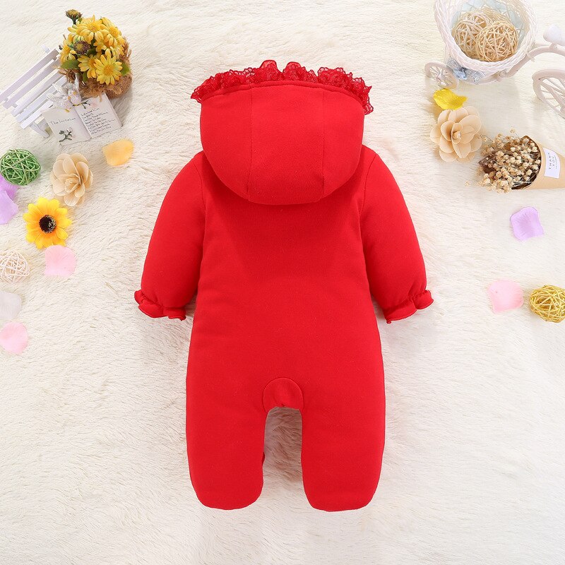 Born Baby Girl Clothes 0-3 Months Cotton Baby Girl Clothes Winter Hooded Baby Romper Warm Thick Outfit Jumpsuit