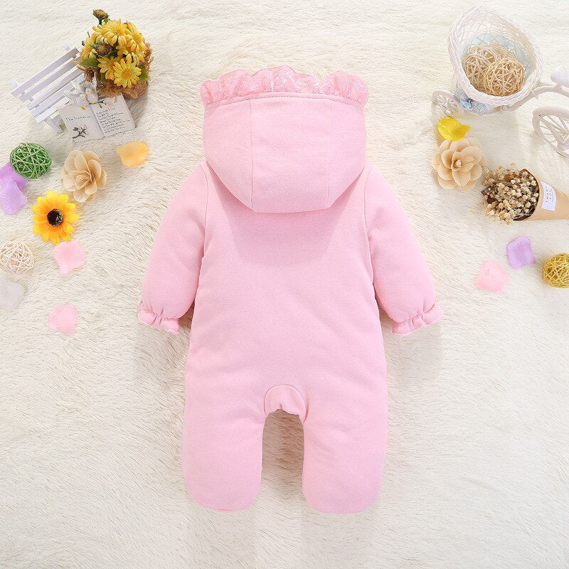 Born Baby Girl Clothes 0-3 Months Cotton Baby Girl Clothes Winter Hooded Baby Romper Warm Thick Outfit Jumpsuit