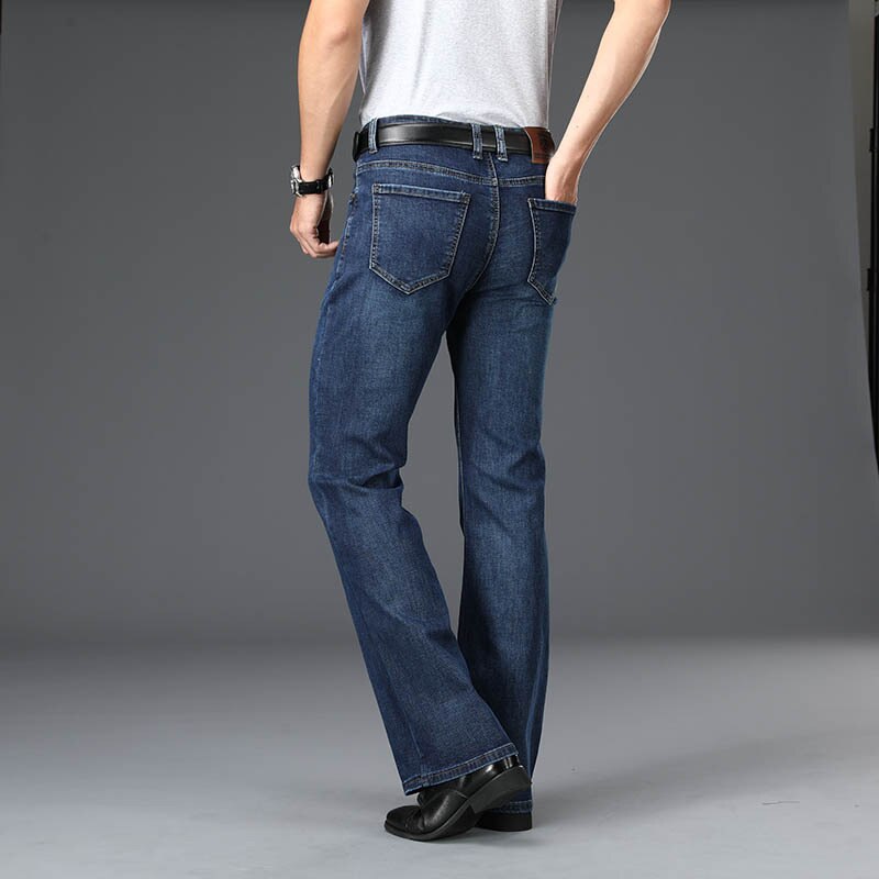 Mens Flared Jeans Boot Cut Leg Flared Male Designer Classic Denim Jeans High Waist Stretch Loose Flared Denim Jeans