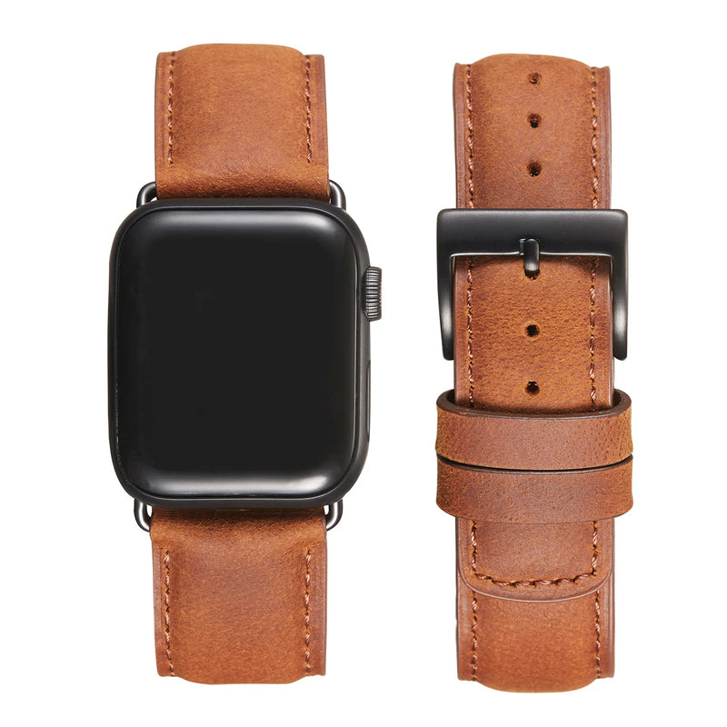 Leather Strap Compatible with Apple Watch 44mm 42mm 40mm 38mm Band Watchband For iWatch Series 7/6/SE/5/3 Bracelet