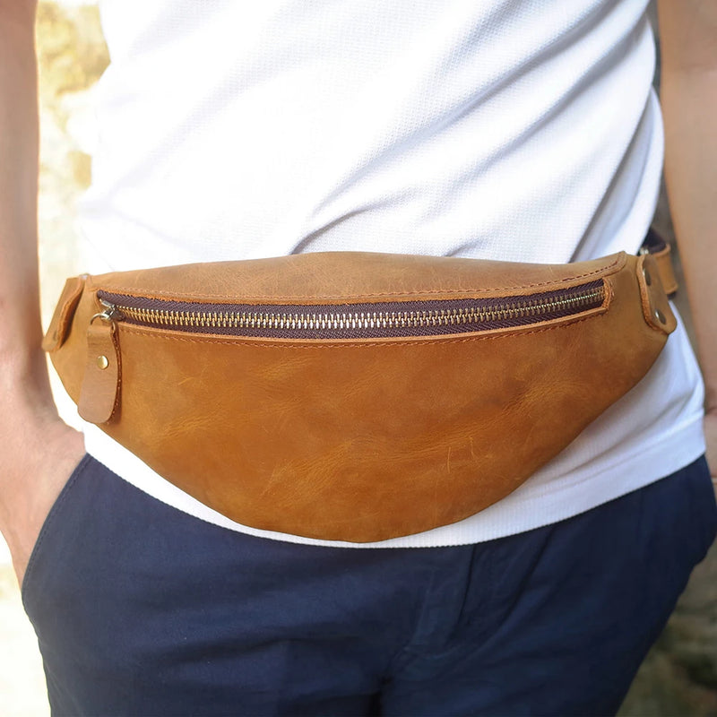 Leather Men's Chest Bag Sling Shoulder Chest Pack Case Pouch Small Men Belt Waist Bag