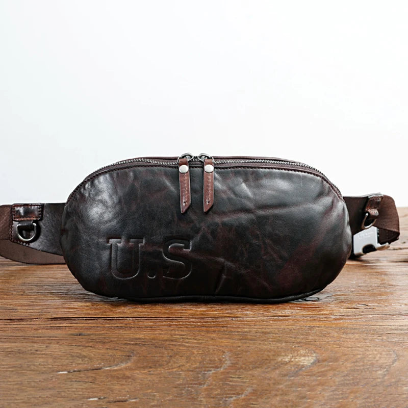 Genuine Leather Waist Bag For Men Casual Small Shoulder Crossbody Bags
