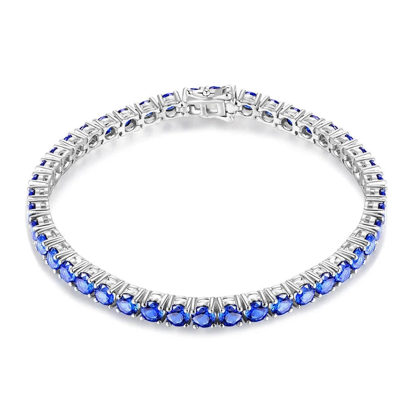 Luxury Solid Sterling Silver Sapphire Spinel Gemstone Strand Bracelets Fine Jewellery Gift for Women