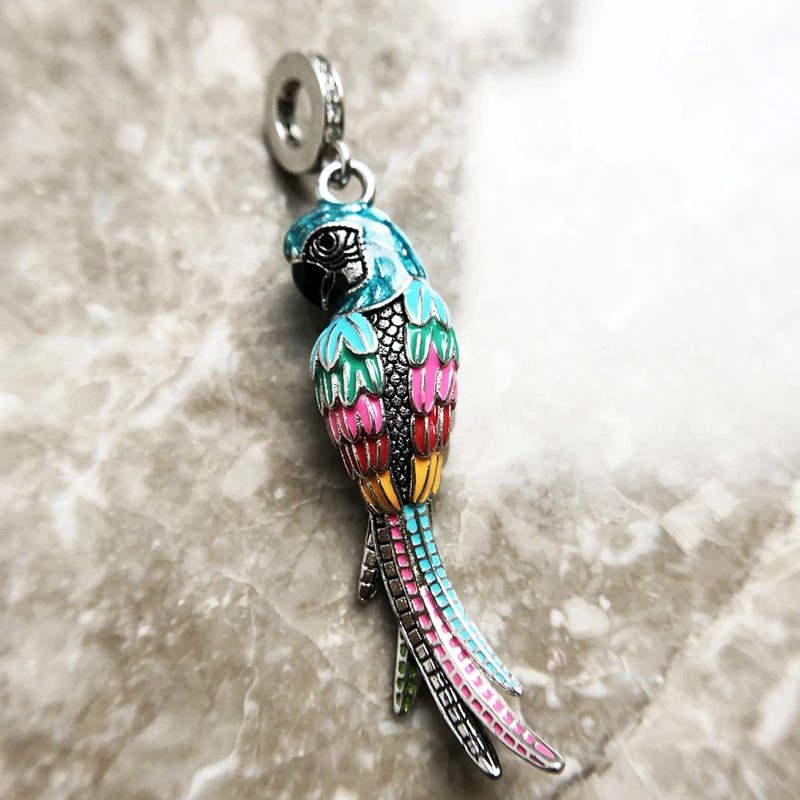 Striking Parrot Pendant 925 Sterling Silver Dangle Charm Women Fine Jewelry