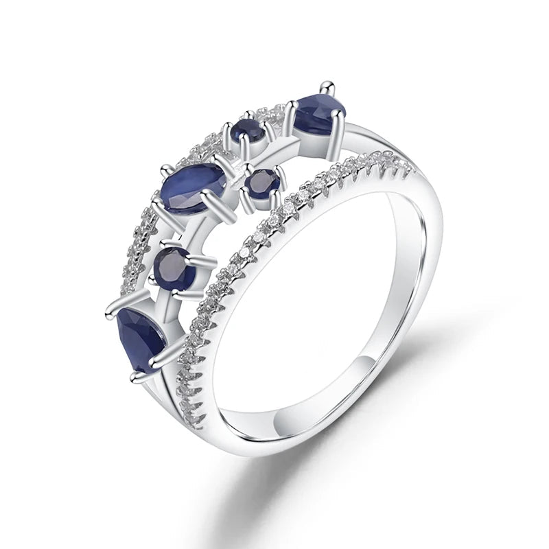 Natural Blue Sapphire Ring 925 Sterling Silver Fancy Classic Oval Gemstone Rings For Women Fine Jewelry