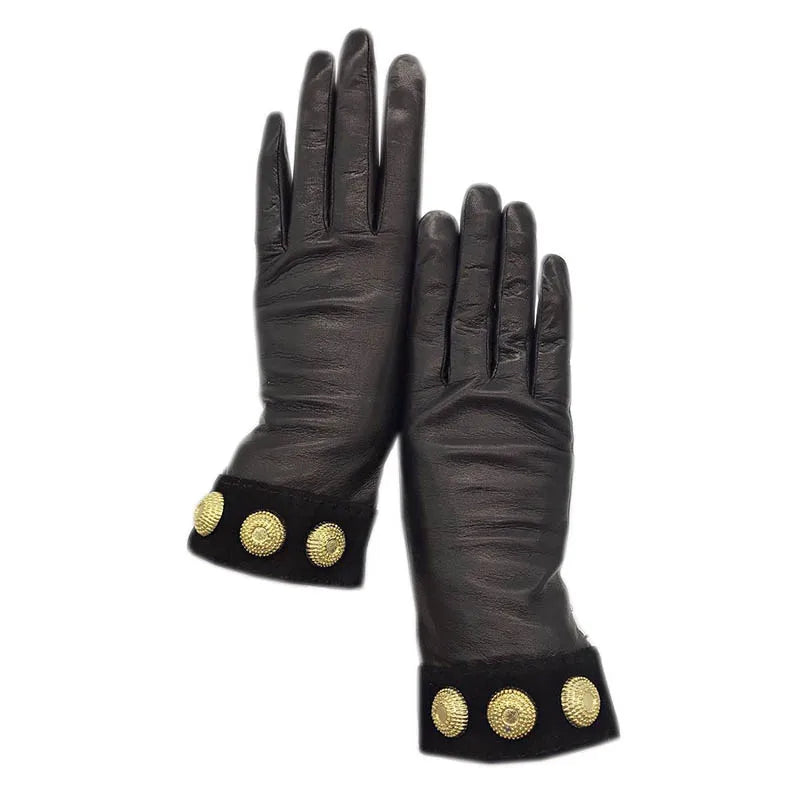 Winter Ladies Gloves Black Comfortable Soft Leather Gloves Wool Lining Gift Luxury