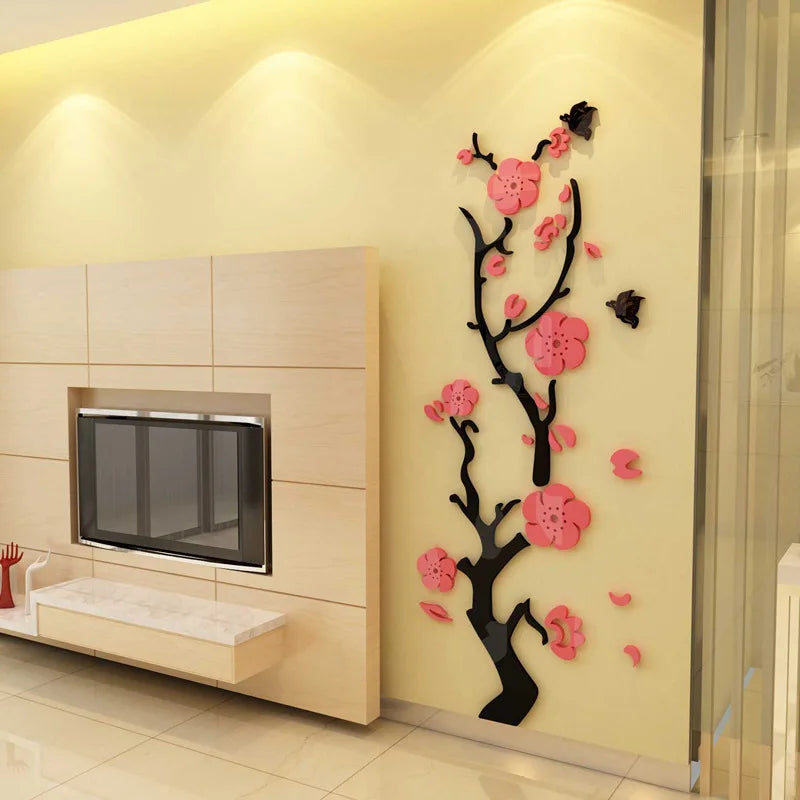 Plum Blossom Tree Home Decor Acrylic 3D Wall Sticker Decals Living Room Hallway TV Background Wall Furniture