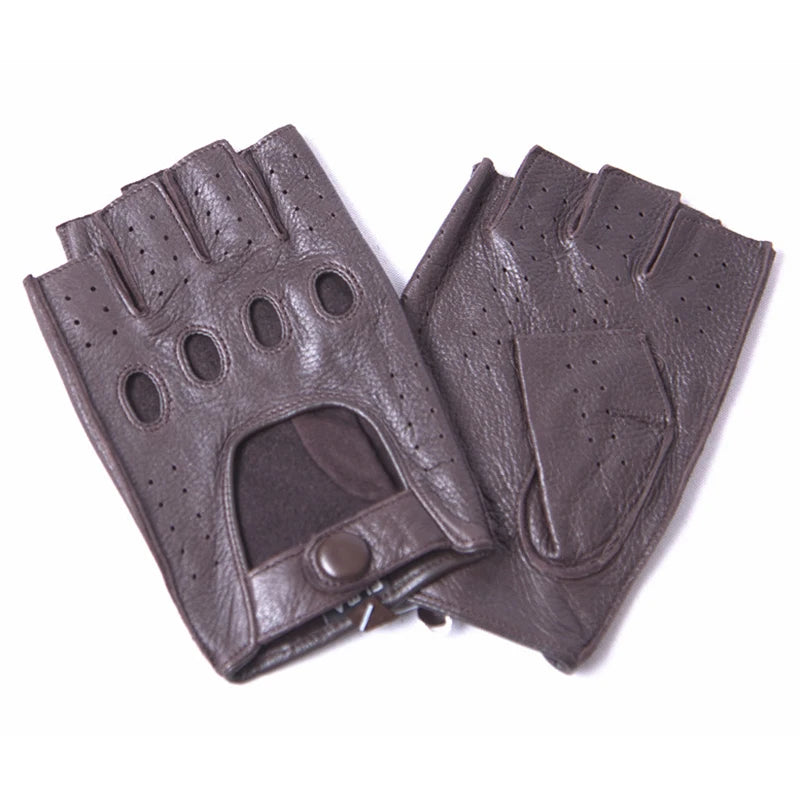 Gloves Male Locomotive Real Leather Gloves Men Semi-Finger