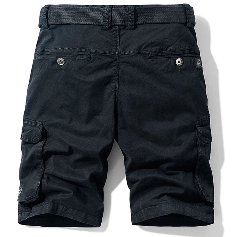 Men's Summer Solid Multi-pocket Five-point Pants Loose Stretch Cargo Shorts