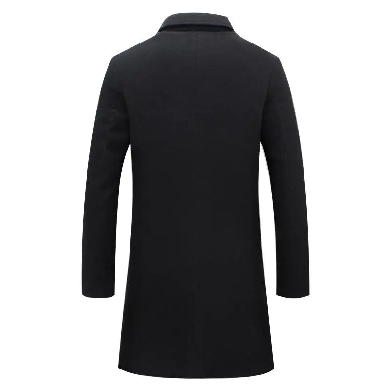 Wool Long Coat Men Warm Black Business Overcoat Men Stylish Woolen Jacket