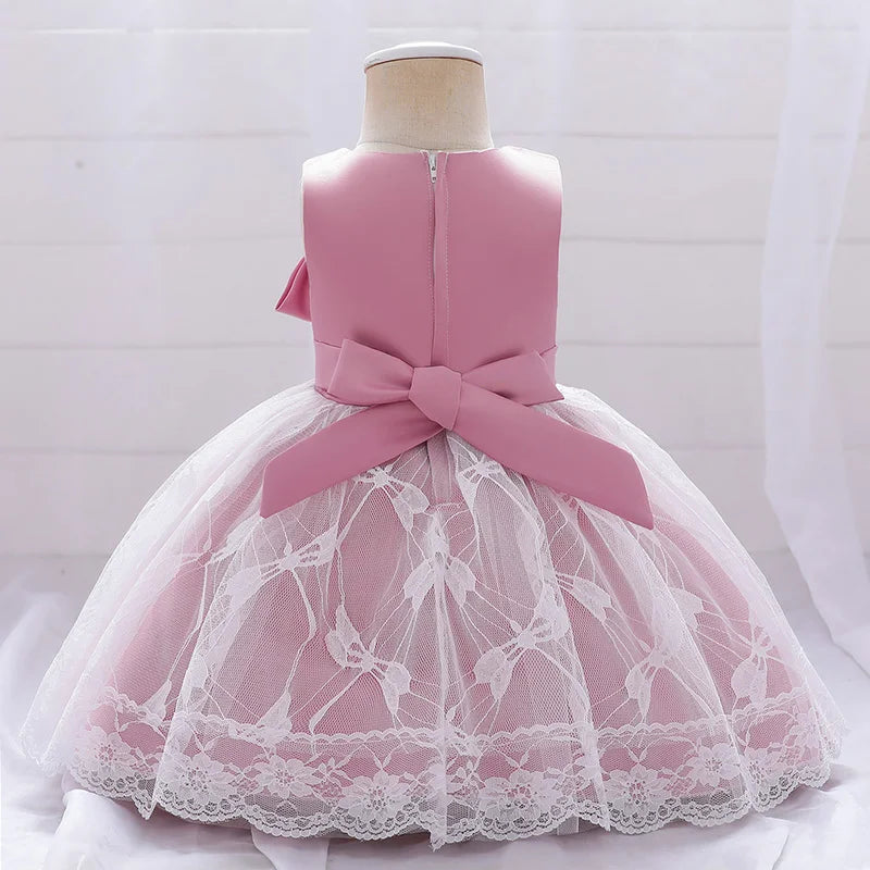 Toddler Newborn Baptism First Birthday Clothing Baby Girl Clothes Bow Princess Dresses Lace Party Dress Beads Costumes