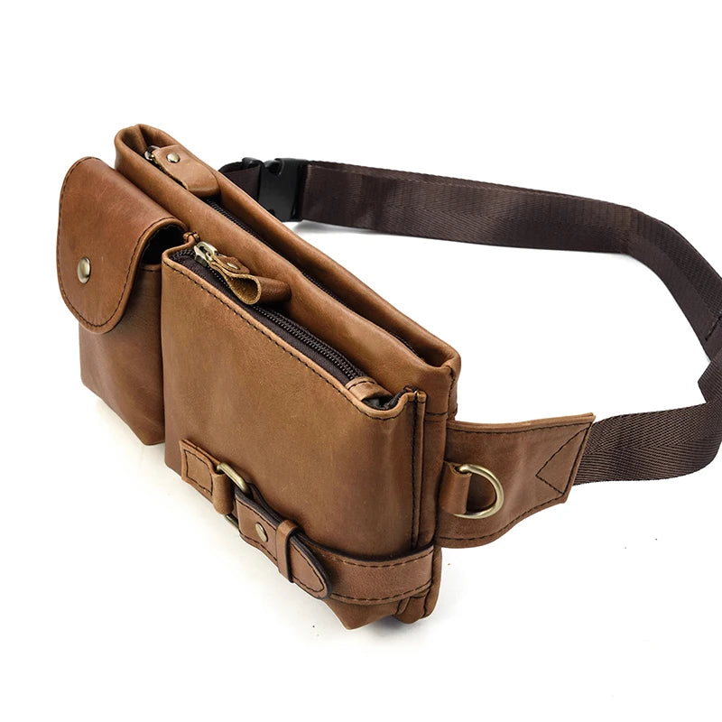 Genuine Leather Man Waist Pack Shoulder Belt Bag Sporty Small Crossbody Bag Male Travel Chest Bags