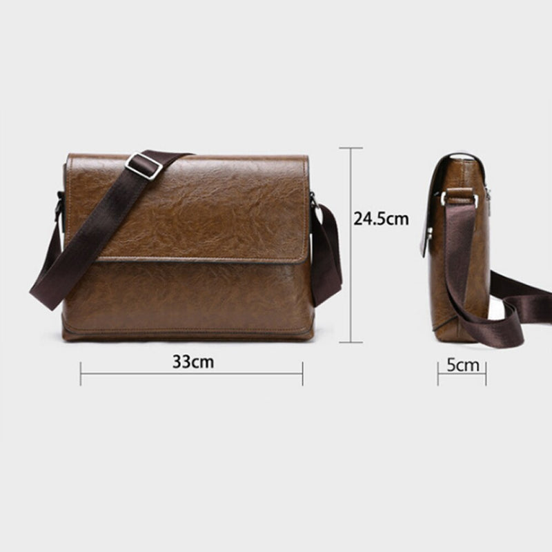 Men Leather Handbag Shoulder Bags Male Business Casual Crossbody Bag Multifunctional Solid Messenger Bag Purse