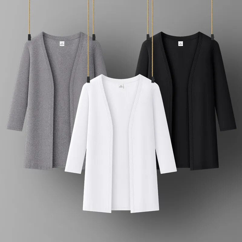 Women Spring Summer Cardigan eve Office Lady Basic Tops Black White Cotton Woman Clothing