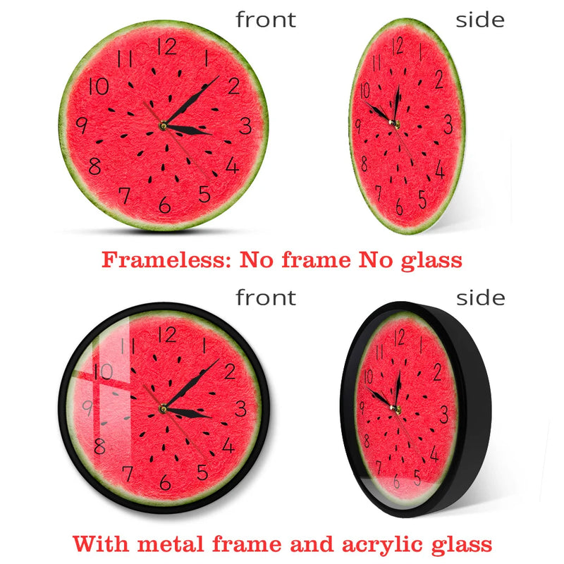 Summer Time Watermelon Modern Wall Clock Wall Art Decor Fruit Style Silent Quartz Round Wall Clock