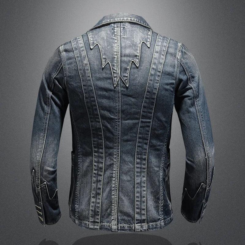 Men Denim Jackets National Patchwork Slim fit Jean Coat Autumn Cotton Jackets for Male